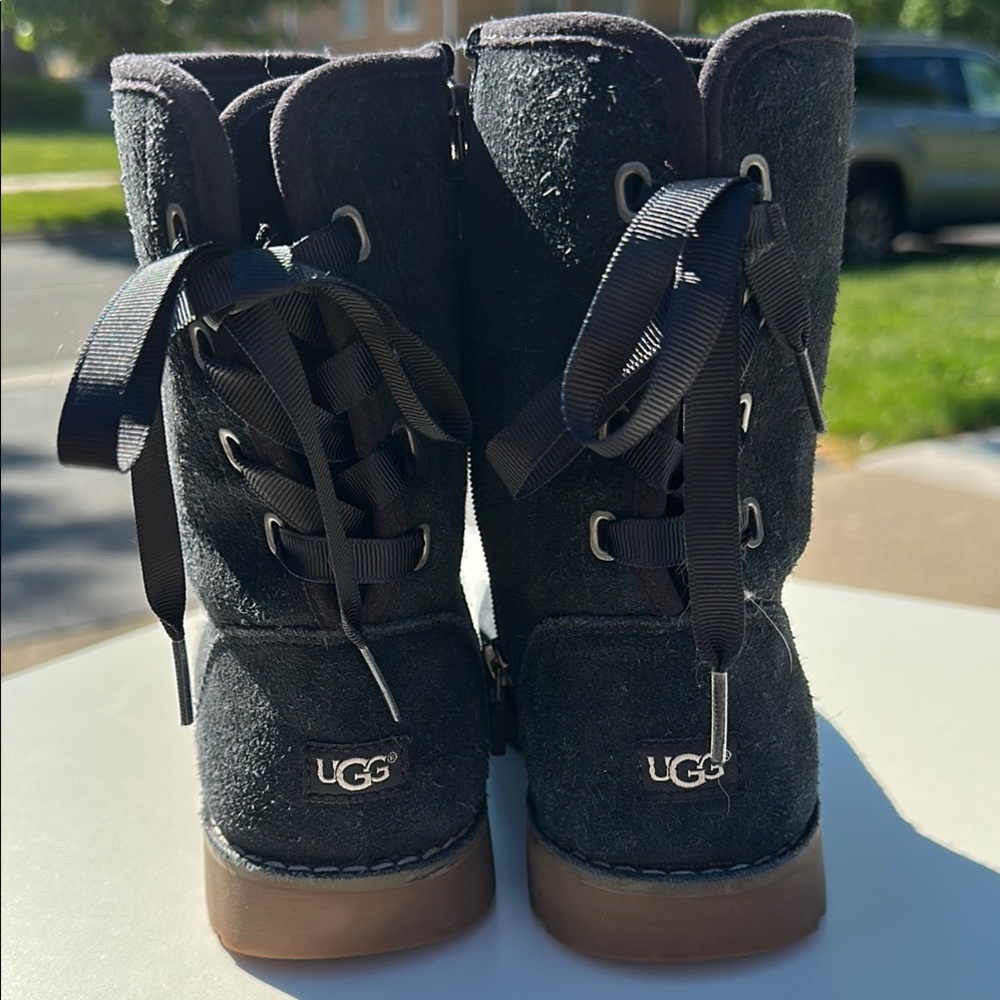 UGG Black Suede Boots with Brown Soles